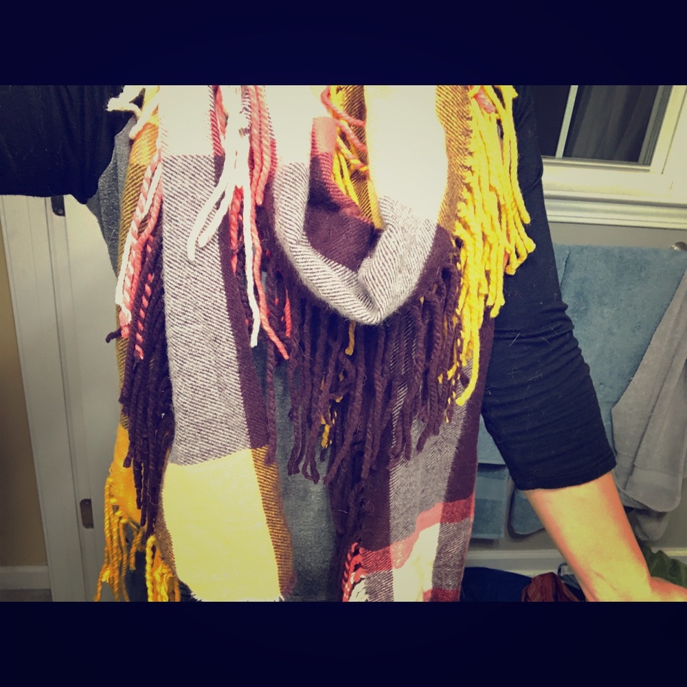 Multi-colored, fringe scarf
